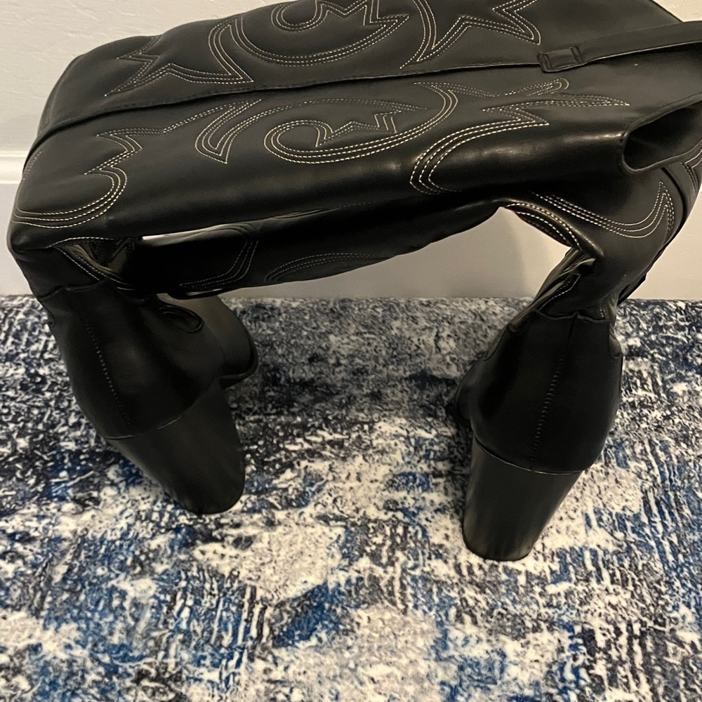Steve Madden Black Western Knee-High Heeled Boots - Picture 4 of 6